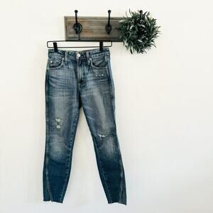 AMO Blue High Rise Twist Skinny Crop Jeans 25